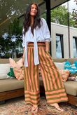 Bloc Stripe Wide Leg Pant Olive & Soft Terracotta